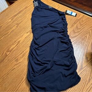 Tempted Apparel Cobalt Blue Ruched Satin One Shoulder Cocktail Dress NWT Size XL